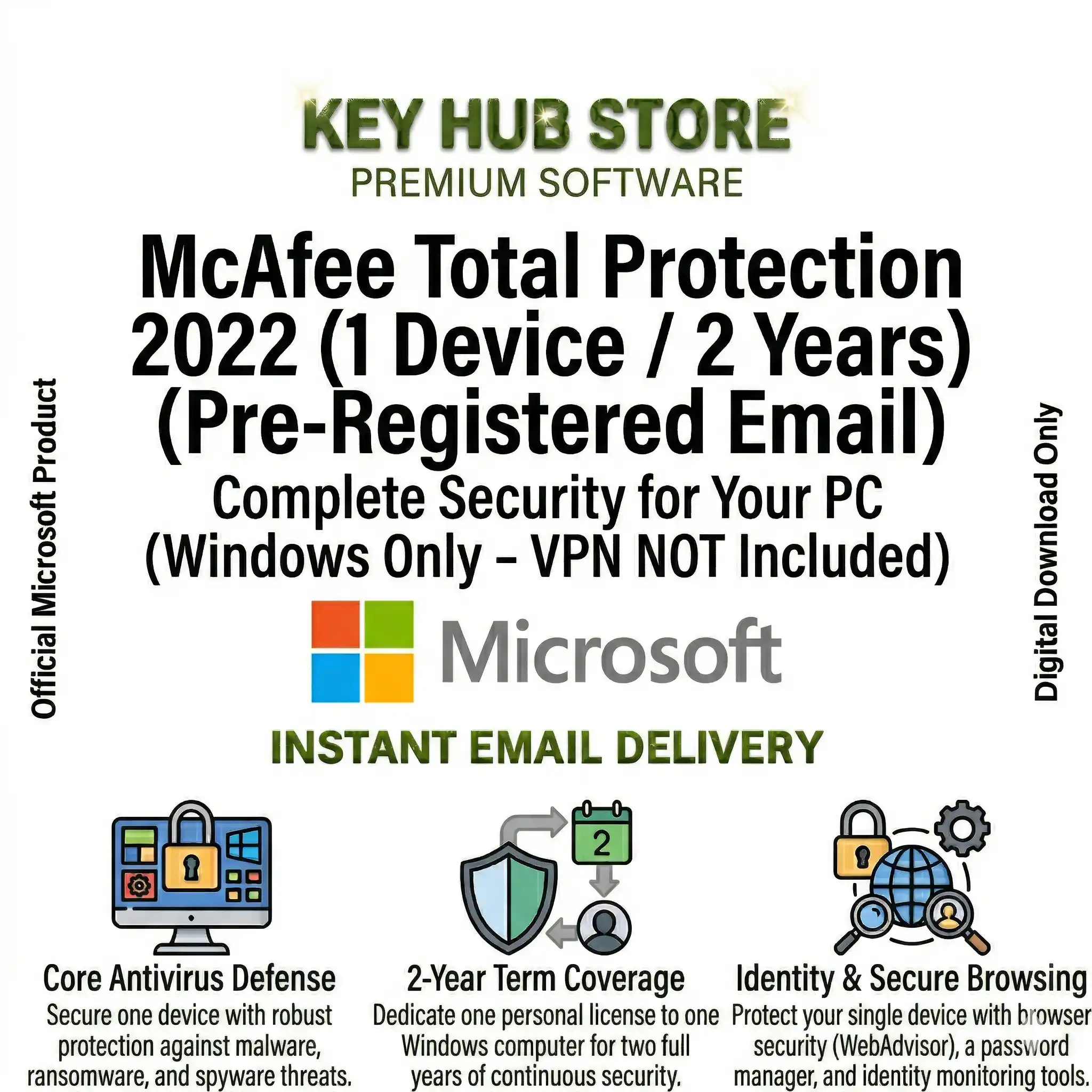 McAfee Total Protection 2022- 1 Device 2 Years (Pre Registered Email) (Windows Only - VPN NOT Included)