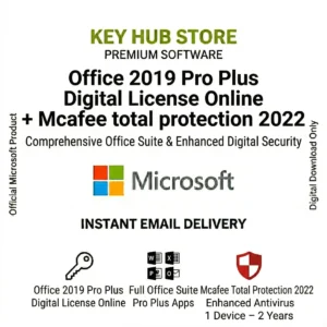 Office 2019 Pro Plus Digital License Online + Mcafee total protection 2022 1 device 2 years