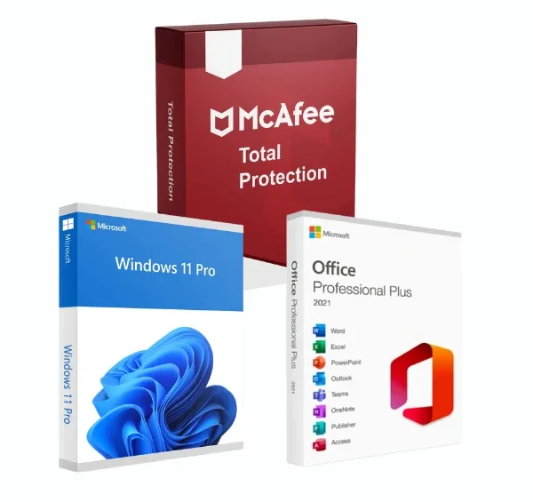Windows 11 Pro + Office 2021 Pro Plus (Digital License) (Online) + McAfee Total Protection 2021 (1 Device – 2 Years)