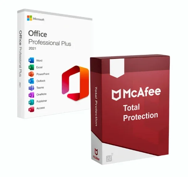Microsoft office professional plus 2021 + mcafee total protection download for windows 11 (1 Device – 2 Years)